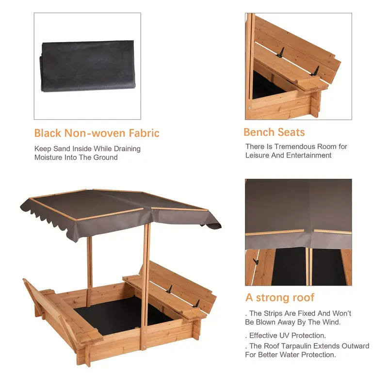 Kids Sand Boxes with Canopy Sandboxes with Covers Foldable Bench Seats