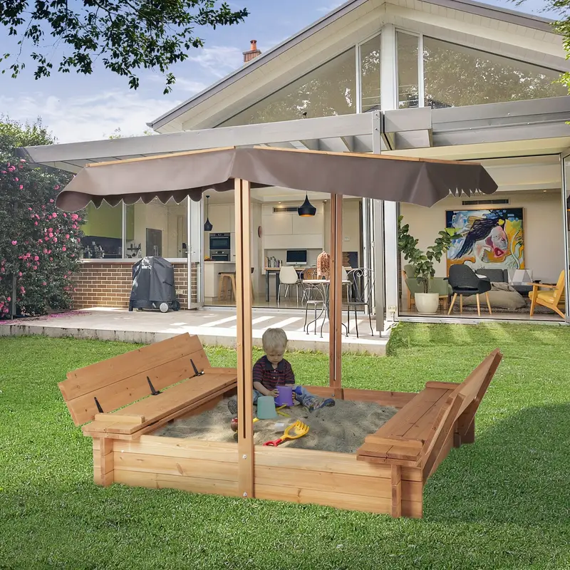 Kids Sand Boxes with Canopy Sandboxes with Covers Foldable Bench Seats