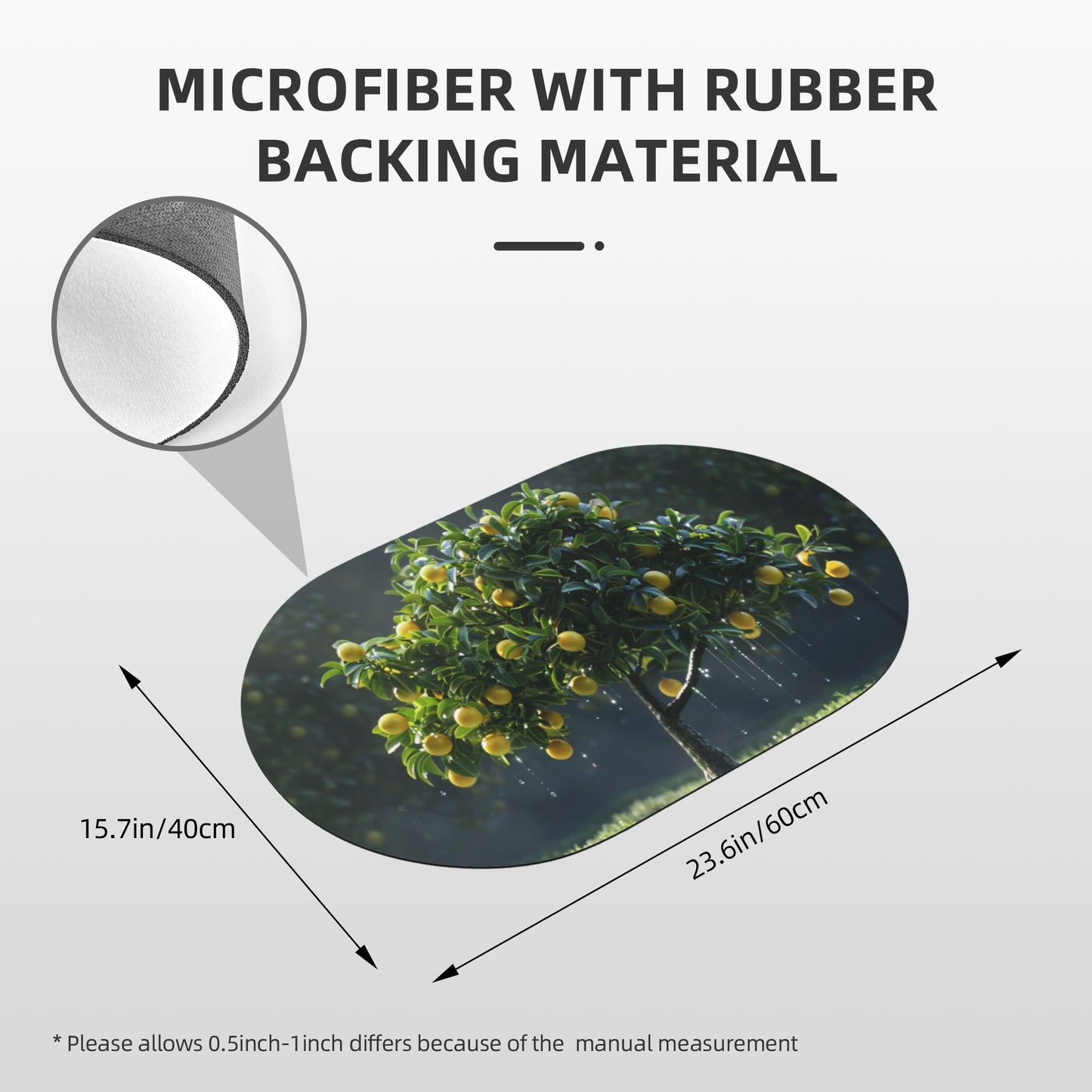 Rounded Corner Citrus Tree Rubber Mat - 23.6x15.7 Inches, Premium Fiber Material, Non-Slip & Durable, Perfect for Home Décor