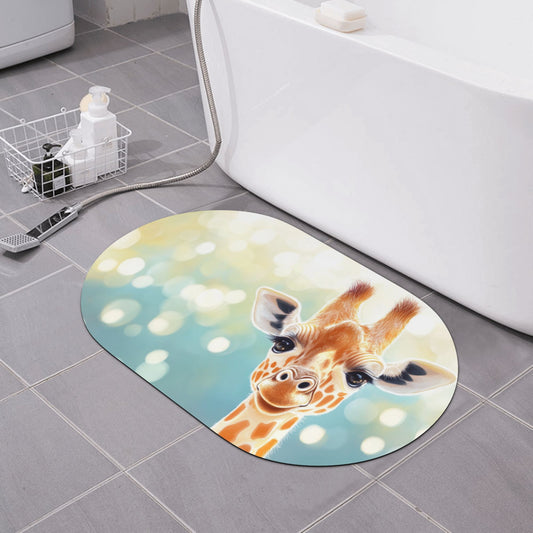 Cute Giraffe Pattern Rounded Corner Rubber Mat - 23.6x15.7 Inches, Soft Microfiber Material, Non-Slip Design, Perfect for Home Décor and Practical Use