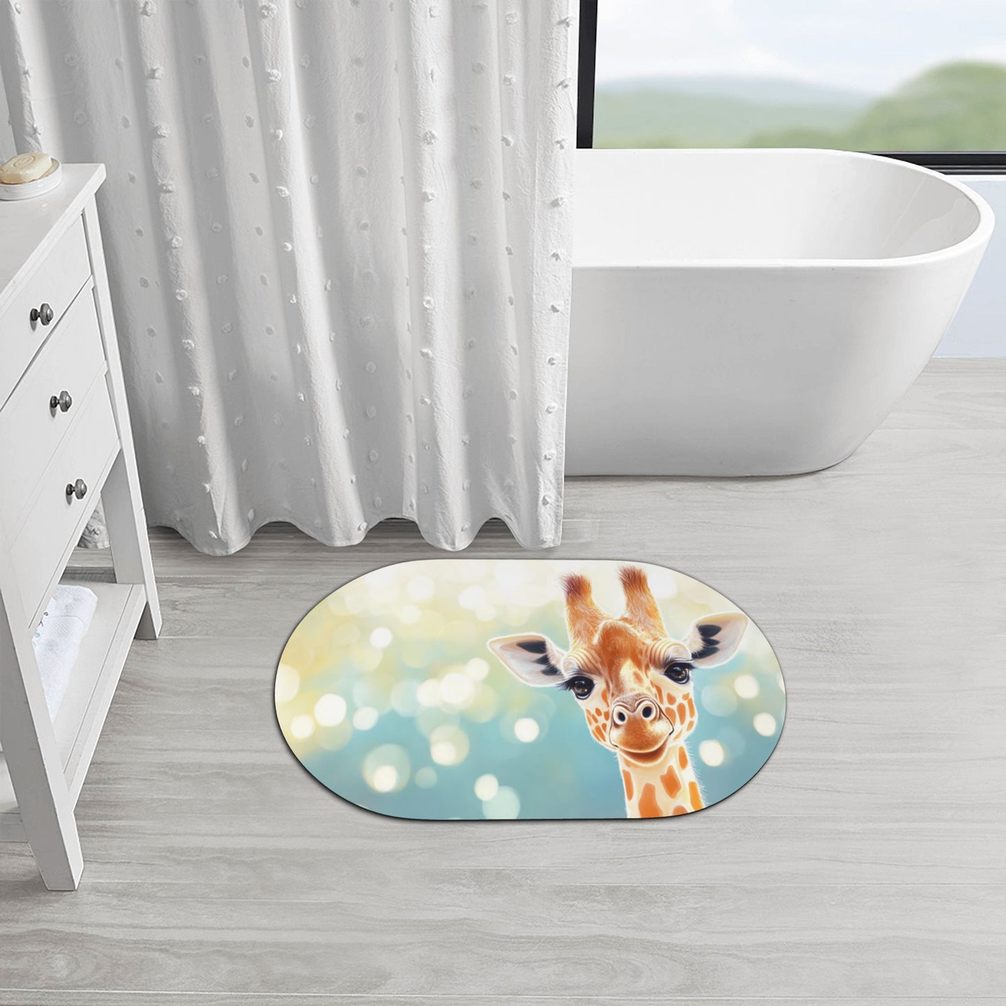 Cute Giraffe Pattern Rounded Corner Rubber Mat - 23.6x15.7 Inches, Soft Microfiber Material, Non-Slip Design, Perfect for Home Décor and Practical Use