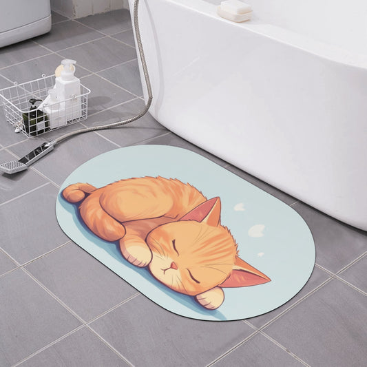 Cute Sleeping Cat Pattern Rounded Corner Rubber Mat - 23.6x15.7 Inches, Non-Slip Microfiber Mat for Home Décor and Versatile Use