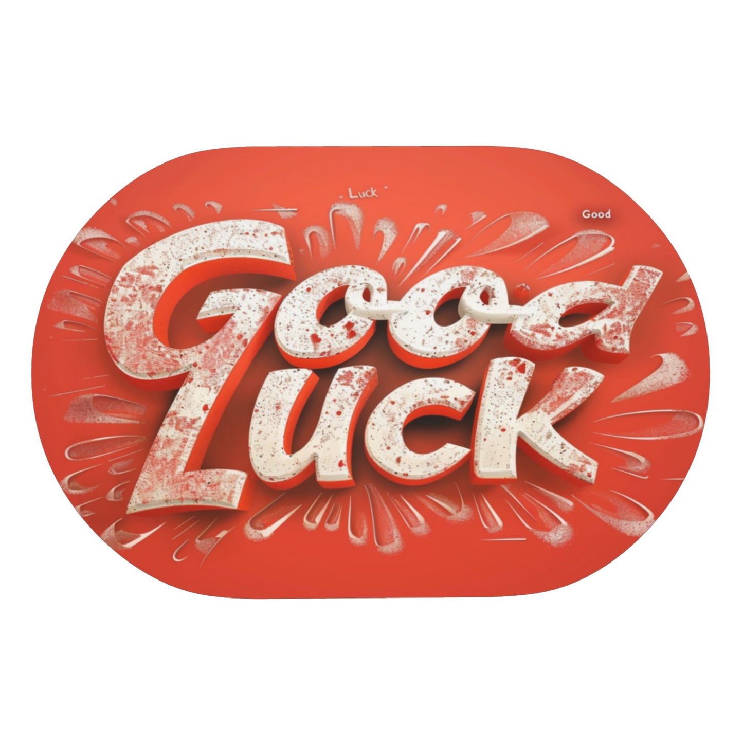 "Good Luck" Rounded Corner Rubber Mat - 23.6x15.7 Inches, Red Luck-Themed Non-Slip Microfiber Mat for Home Décor and Versatile Use