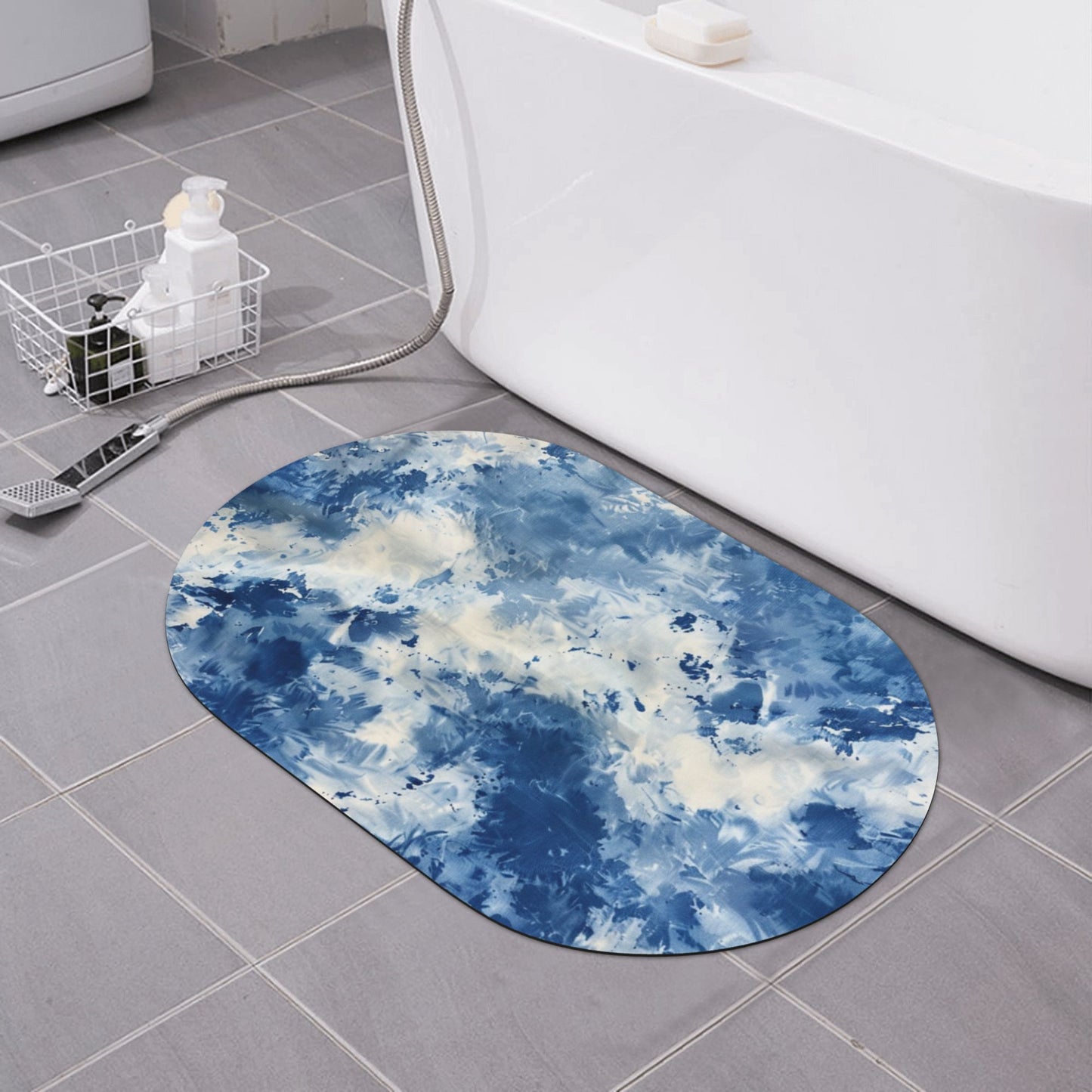 Blue and White Gradient Rounded Corner Rubber Mat - 23.6x15.7 Inches, High-Quality Microfiber Non-Slip Mat for Bathroom, Kitchen, and Home Décor