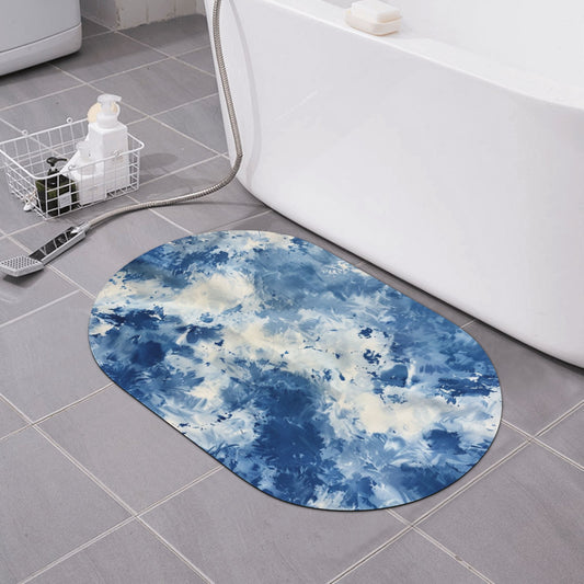 Blue and White Gradient Rounded Corner Rubber Mat - 23.6x15.7 Inches, High-Quality Microfiber Non-Slip Mat for Bathroom, Kitchen, and Home Décor