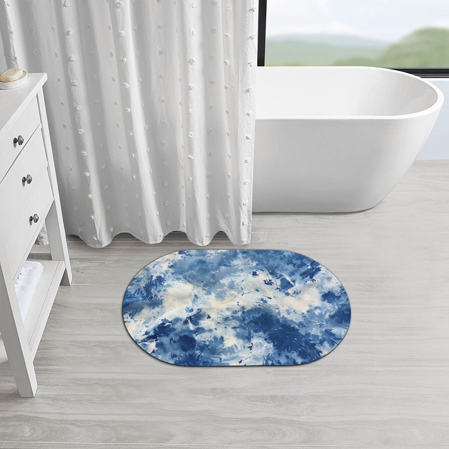 Blue and White Gradient Rounded Corner Rubber Mat - 23.6x15.7 Inches, High-Quality Microfiber Non-Slip Mat for Bathroom, Kitchen, and Home Décor