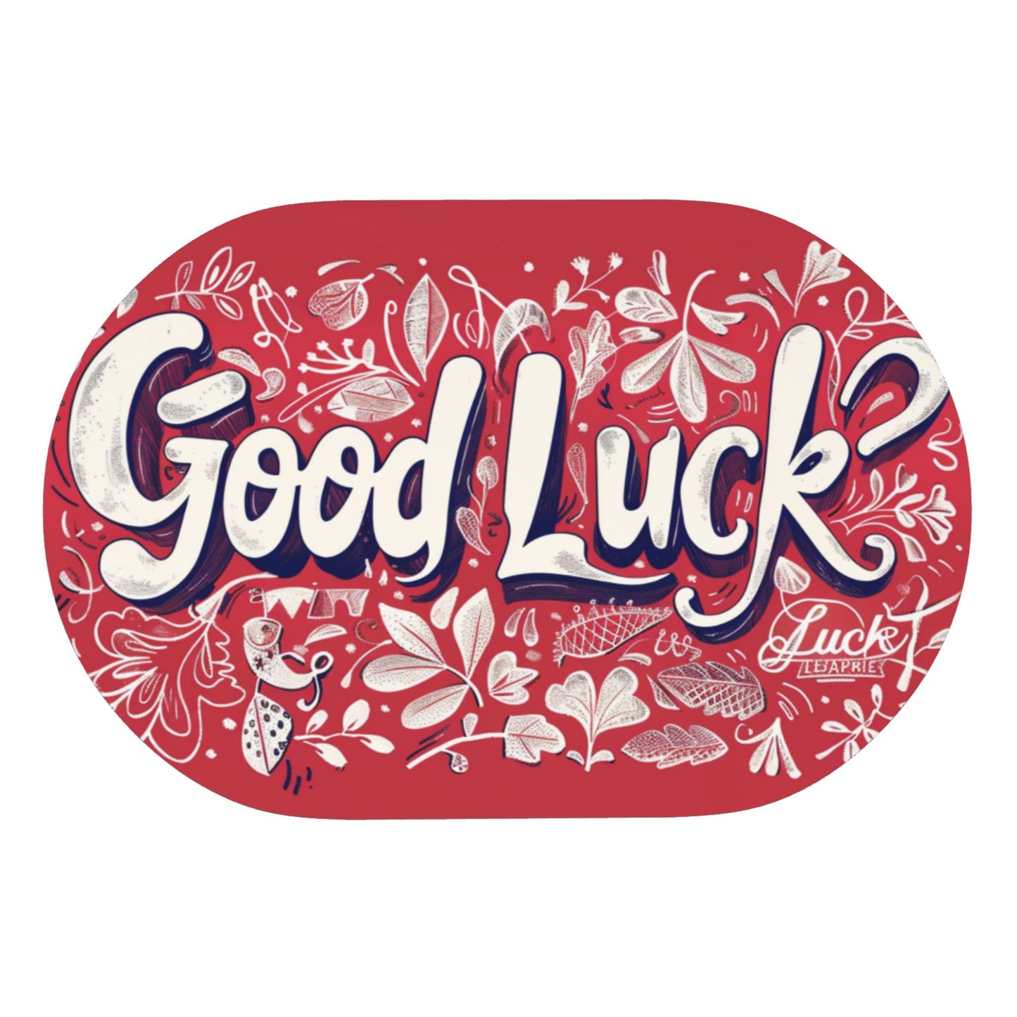 "Good Luck" Themed Non-Slip Rubber Mat - 23.6x15.7 Inches, Red Artistic Microfiber Mat for Bathroom, Kitchen, and Home Décor