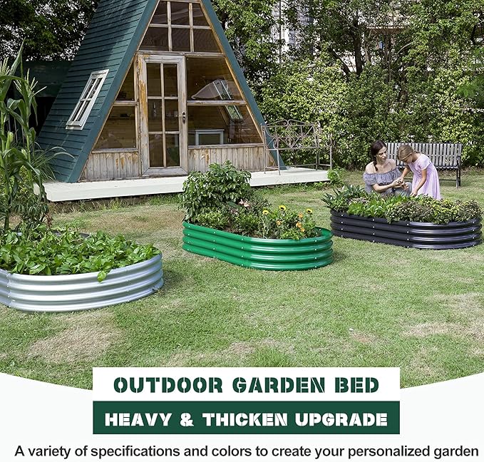 2pack Land Guard Galvanized Raised Garden Bed Kit, Galvanized Planter Garden Boxes Outdoor, Oval Large Metal for Vegetables